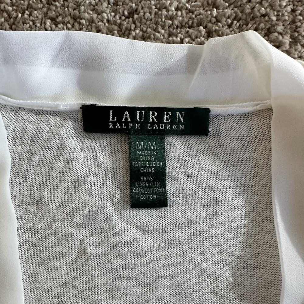 Lauren Ralph Lauren Cardigan Linen Blend Sweater Women Medium M White Button - Picture 2 of 13